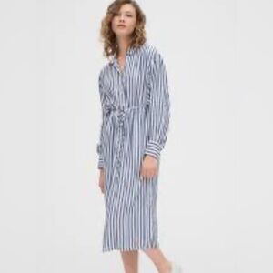 Gap Blue & White Striped Midi Shirt Dress XL Tall